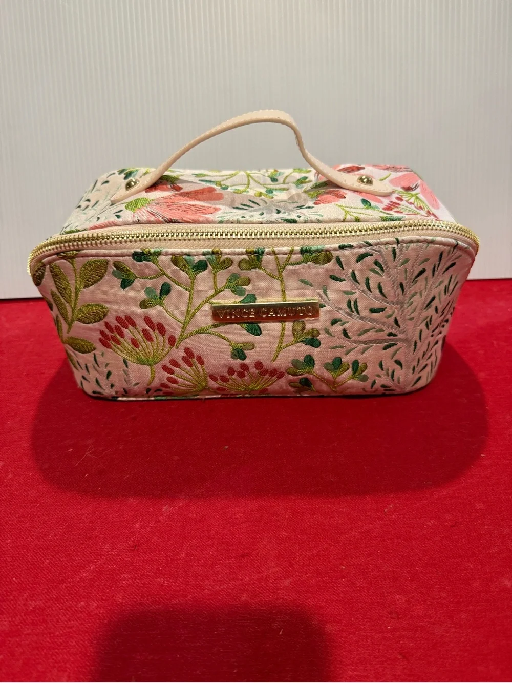 Vince Camuto Pink Floral Embroidered Cosmetic Case